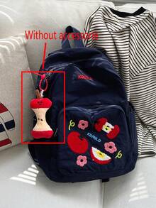這款清新蘋果刺繡後背包是一款多功能小包，非常適合學生、通勤和休閒外出使用。寬敞的主隔層 - 藍色 - 查看 2