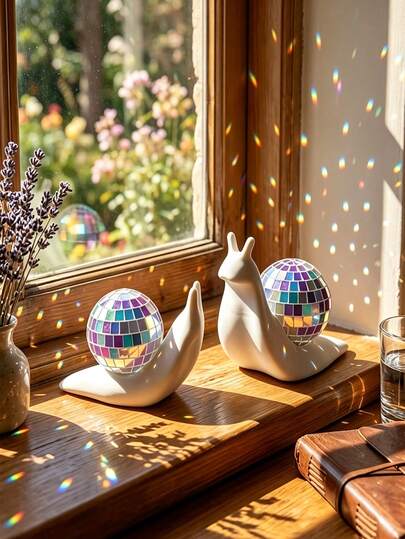 2pcs Snail Disco Ball Suncatcher Indoor Window Ornament, Light-Refracting Desktop Accent, And Room Decor Creative Desktop Ornament For Home Decor