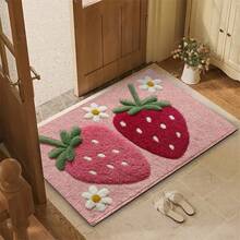 1pc Strawberry & Floral Design Bath Mat, Non-Slip And Absorbent Bathroom Floor Rugs,Doormat,Water Absorption Mat,Machine Washable,Low Pile,TPR Backing,Knit Fabric,ForBedroom,Kitchen,Entryway,Indoor Use,Accessories & Home Decor, Perfect New Home Gift. - Pink - View 6