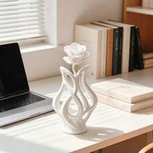 Modern Abstract Rose Sculpture White 3D Printed Floral Art Home Decor Statue Living Room Shelf Display Minimalist Aesthetic Decoration - A - View 6