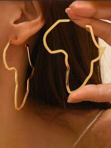 1 Pair Exaggerated African Map Hollow Alloy Earrings, Suitable For Women - Multicolor - View 1