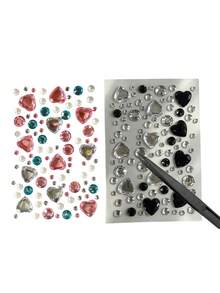 1 Set Heart-Shaped Rhinestone & Faux Pearl Decorative Stickers, Gemstone Luster Texture, High Transparency Clear Base, Removable Adhesive Backing, Suitable For Gift Boxes & Ornament Decoration, Luxurious Gemstone Style Decorative Accessories - 3D Heart Diamond - View 9