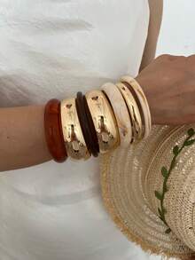 7/3pcs Vintage Elegant Acrylic Bracelet Set, Fashion Minimalist Design, Suitable For Casual Wear, Women's Style - Multicolor - View 3