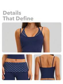 MASKERT Ladies' contrasting color back vest sports pants set yoga training running set tennis golf Pilates - 藍白色 - 查看 4