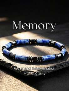 YAUKIA 1pc Sodalite Beaded Hematite Memory Beaded Bracelet, Mproves Focus Mental Clarity Good Luck, Boho Jewelry Gifts Daily Vacation Wear - Multicolor - View 8