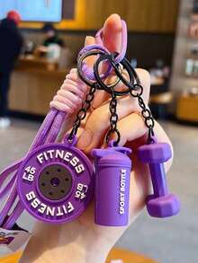 1pc Creative Mini Fitness Barbell Keychain Pendant, Couple Car Bag Keychain Sports Charm, Fashion Backpack Decoration, Exquisite Fitness Enthusiast Essential Keychain, Suitable As Gym Member Small Gift, Suitable As Gift For Good Friends, Couple Self-Discipline Gift - Multicolor - View 3