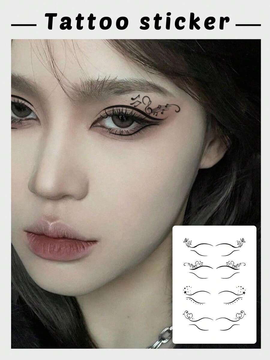 1 Sheet Decorative Eyeliner Shape Face Temporary Tattoo Sticker, Waterproof Long Lasting Fake Tattoo Lasts 2-3 Days, Used For Eye Corner Temple Makeup - Black - View 1
