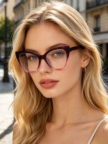 EIGIIS 1 Pair Women's Cat Eye Glasses, Fashion Vintage Spring Hinge, Plastic Medium Size Retro Classic Cool - A - View 2