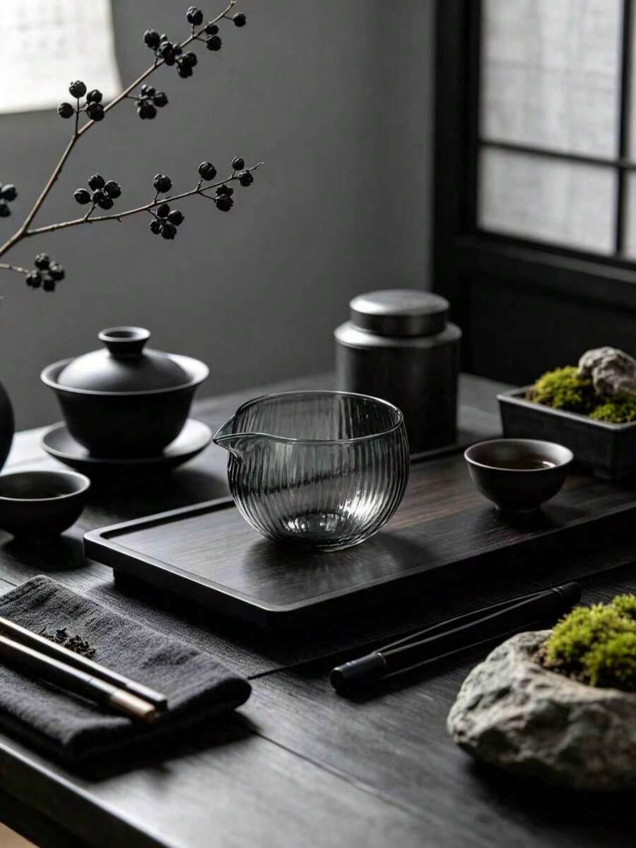 1件/5件裝紋理波浪圖案透明玻璃茶壺,煙灰色寬身公道杯附滴水嘴,極簡錘紋玻璃茶隔器,適合悠閒茶時與桌面裝飾 - 彩色 - 查看 1