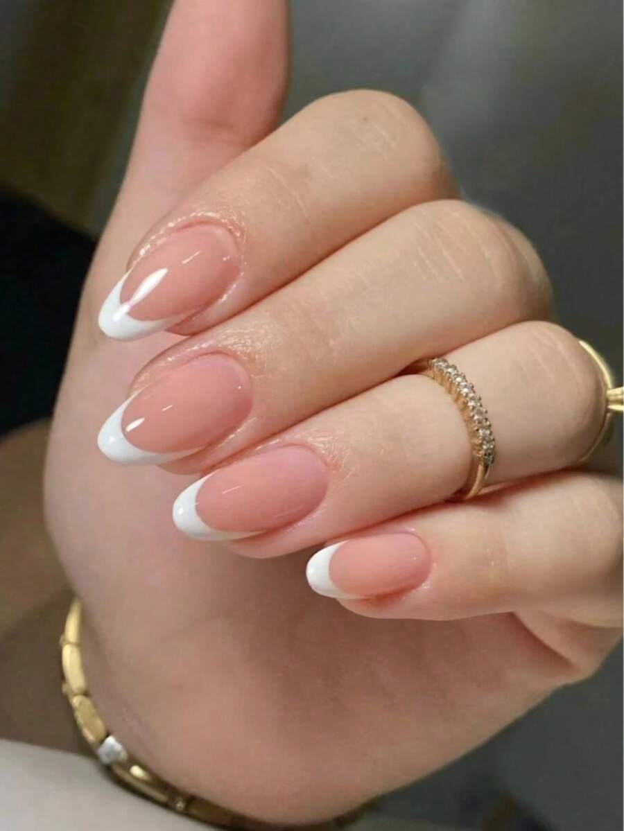 30pcs Short Almond Shape Minimalist Classic French Apricot Nude Fake Nails Premium Set Suitable For Girls Daily Wear - Multicolor - View 1
