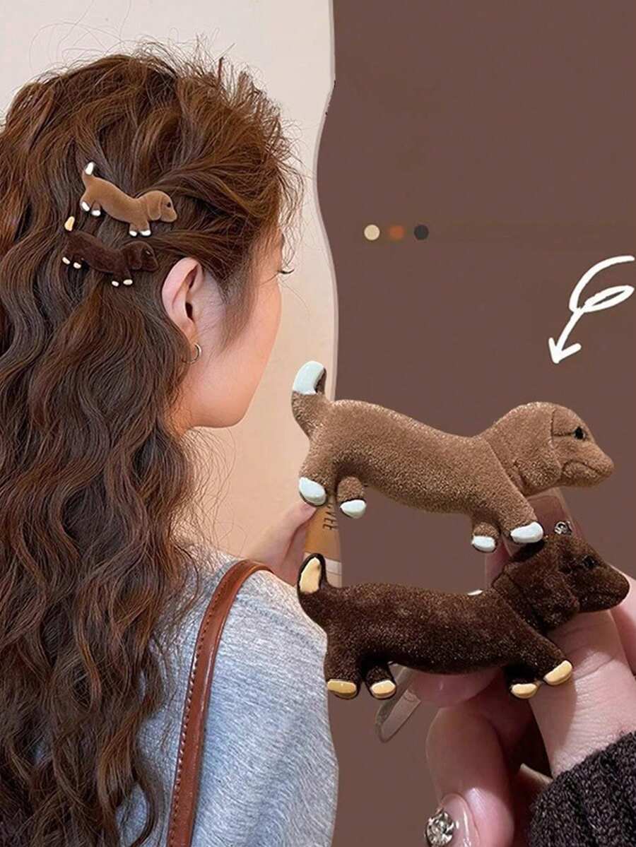 2pcs Dog-Shaped Hair Clips, Delicate Small Hair Clips, Honeycomb-Shaped Hair Clips For Organizing Sides And Back Hair, Hair Clip Accessories, Fun Bangs Side Hair Clip Set, Hair Accessories, Perfect For Creating Side Hair Styles, Cute Hair Clips, Suitable For Daily Wear, Parties, Hair Clips - Multicolor - View 1