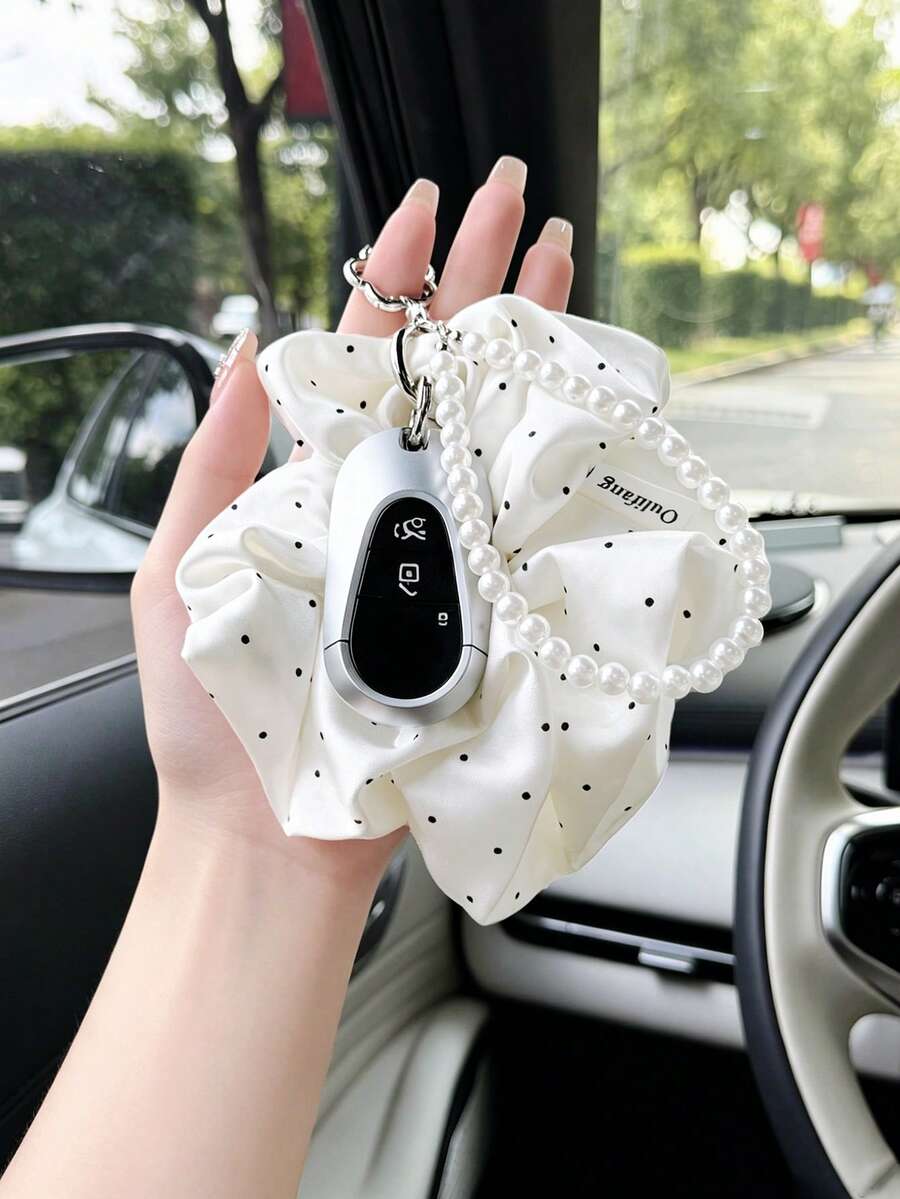 Creative Hair Scrunchie Car Keychain Pendant Car Key Chain Bag Charm Car Key Ring - Polka Dot Style - View 1