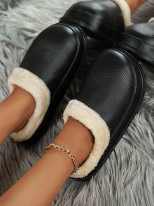 Women's Fashion Versatile Outdoor Commute Home Closed-Toe Comfortable Warm Slippers, Autumn/Winter - Black - View 3