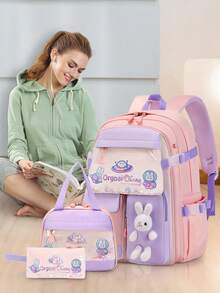1件裝兔子毛絨背包組,大容量多隔層設計,聚酯纖維內裡,可調節舒適肩帶,側邊口袋可放水瓶與雨傘,適合日常使用與旅行,防水耐用聚酯纖維背包,開學禮物,聖誕禮物 - A - 查看 11