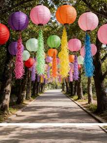 Papier-Spiral-Quasten-Dekorationen, geeignet für handgemachte Bastelarbeiten, verwendet für Geburtstagsballon-Dekoration, Feiertagslaternen, Innendekoration, Hochzeiten, Partys und Abschlussfeiern, anwendbar für Innen- und Außen-Spiral-Quasten-Bänder - Mehrfarbig - Übersicht 6