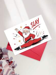 1pc "Slay Santa" Funny Christmas Card With Envelope - Humorous Comic Santa Greeting For Friends, Family & Coworkers, Blank Inside - A - View 6