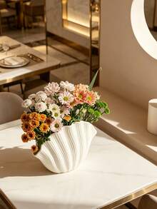 Jarrón de cerámica con forma de concha blanca, jarrón decorativo de flores con textura acanalada minimalista moderna para sala de estar, mesa de comedor y decoración del hogar - Jarrón de conchas marinas - Ver 6