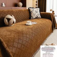 1pc Ultra Soft Chenille Solid Color Diamond Lattice Sofa Blanket - Suitable For All Seasons, Easy To Clean And Non-Shrink, Perfect Gift For Friends And Family, Full Coverage Sofa Cover With Tassel Details - Machine Washable, Cat Scratch Resistant, Fits 1-4 Seater Sofas, Sofa Throw - Coffee Brown - View 15