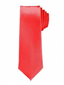 1PC Men's Solid Color Tie, Business Formal Narrow Tie (4cm) - Red - View 1
