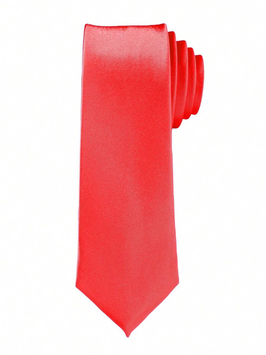 1PC Men's Solid Color Tie, Business Formal Narrow Tie (4cm) - Red - View 1