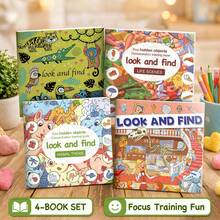 4 Book Look And Find Activity Set For Kids Hidden Object Picture Puzzles With Animal Theme Everyday Life Scenes And Museum Adventures Focus Concentration Observation Training Preschool Learning Travel Quiet Time Gift - Look and Find - View 1
