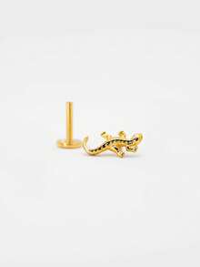 1Pc 925 Sterling Silver Fashion Lizard Nose Stud Flat Back Hypoallergenic Cartilage Body Piercing Jewelry For Women Men Daily Wear & Gifts - Gold - View 7