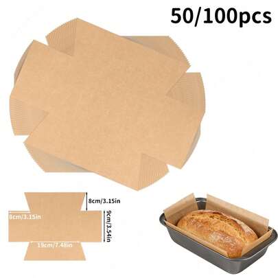 100/10/1pc Alas Cetakan Roti, Kertas Panggang, Cetakan Kue, Alas Loyang Roti, Alas Loyang Roti Tanpa Pemutih, Cocok Untuk Cetakan 9x5, Alas Cetakan Kue Anti Lengket dan Alas Kertas Persegi Panjang Tahan Minyak