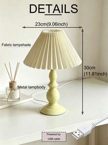 1pc USB Powered French Vintage Cream Yellow Gourd Ceramic Pleated Fabric Table Lamp, Ins Style Cafe B&B Bedroom Bedside Eye-Protection Desktop Atmosphere Decorative Small Lamp - Yellow - View 10