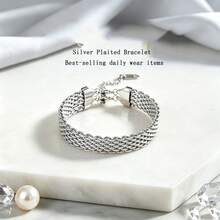1pc Vintage Stainless Steel Gold Plated Woven Bracelet, Minimalist Luxury, Fashion Versatile, Unisex, Daily Wear, High-End Design - Multicolor - View 4