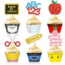 12pcs Back To School Colorful Pencil, Apple, Blackboard, Welcome Back To School, Scissors, Book, ABC 123, Cake Decoration Toppers, Suitable For Back To School Party Scene Decoration And Cake Decoration Toppers - View 4
