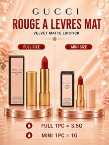 Gucci Matte Lipstick #25, Full Size 3.5g, Sample 1g, Velvet Matte Texture, Smooth & Moisturizing, Highly Pigmented, Long-Lasting & Smudge-Proof, Easy To Apply, Suitable For Beginners - Velvet 25 - View 5