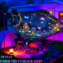 1pc QD_VIVIOS UV Glow-In-The-Dark Tent Fabric, Suitable For Beach Camping, Portable Lightweight Polyester Canopy With Colorful Butterfly And Forest Floral Pattern, Easy To Assemble Sunshade (Frame Not Included) - A - View 4