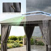 Bealife 10 X 12 FT Double Roof Patio Gazebo, Waterproof Outdoor Canopy Gazebo With Aluminum Frame, Mosquito Mesh Netting & Privacy Curtains, 8 Beams With Hooks For Backyard Garden Deck - Grey - View 6