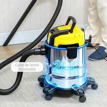 HOMCOM Aspirador en Seco y Húmedo 3 en 1, 1200W, Aspiradora con Función de Soplador, Manguera 2 m, Depósito Inoxidable 20L, Triple Filtro, Boquilla para Suelos y Ranuras, Amarillo - Enchufe EU Tipo F(220-240V) - Ver 4