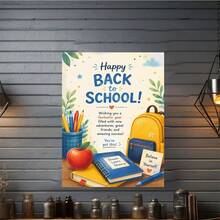 1pc Frameless Canvas Wall Art - Fresh Style School Supplies Back To School Canvas Painting, Featuring Yellow Backpack, Notebook, Red Apple And Pen Holder, Printed With "Happy BACK To SCHOOL!" And "Believe In Yourself" Inspirational Text, Suitable For Teachers And Students, School Dorm Decoration, Classroom Learning Supplies Decoration, University Dorm Decoration - A - View 3