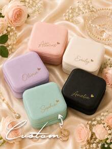 Personalized Floral Jewelry Box - Customized Beige Travel Storage Box With Zipper Closure And Fabric Lining, Perfect Bridesmaid Invitation Gift Or Couple Keepsake, Elegant Design | Soft Lining, Wedding Gift, Jewelry Box - Multicolor - View 2