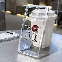 Leopard Letter Red Lips Clear Phone Case For IPhone 17 16 Plus 15 Pro Max 14 Pro 13 12 11 X XS XR 7 8 Plus 16E 17 Air Soft Cover - T18958 - 查看 1
