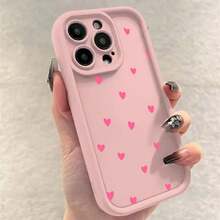 Cute Mini Heart Shockproof Phone Case For IPhone 16 Plus 15 Pro 14 13 12 11 17 Pro Max 16E 17 Air Matte Soft Silicone Back Cover - 粉色 - 查看 1