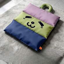 1Pc Red Yellow Blue Color Block Cartoon Face Pet Bed Mat With Carry Handle, Thick Soft Waterproof Foldable Washable Sleeping Cushion, Portable Rest Pad For Small Medium Dogs Cats Indoor Car Travel Home Sofa Use - Blue - View 11