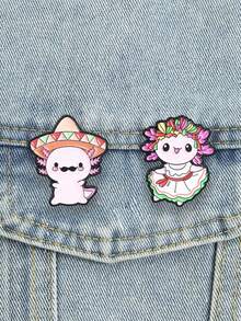 Pair Mexican Folk Axolotl Enamel Pin Traditional Sombrero Dance Skirt Cartoon Brooch Latin Style Backpack Decor Badge - Multicolor - View 4