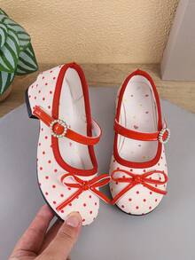 1 Paar Vintage Polka Dot Mädchen Flache Schuhe, süße Prinzessin Mary Jane Schuhe, niedriger Absatz Polka Dot Kinderschuhe, geeignet für den täglichen Gebrauch - Rot - Übersicht 5