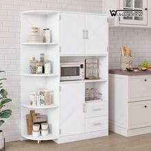 WUWAWDOGA Armario de cocina multifuncional con 2 cajones y 3 armarios Y 4 Área de exposiciones, Blanco - Blanco - Ver 8
