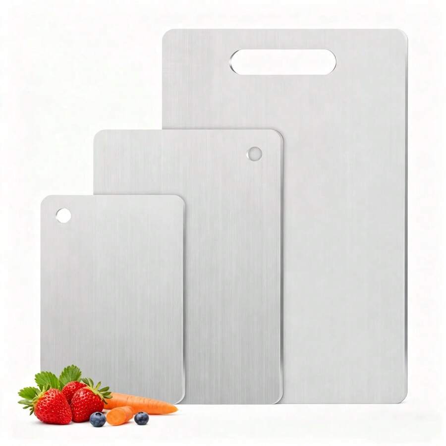 1pc/2pcs/3pcs Stainless Steel Cutting Board - Double-Sided Use, Rust-Resistant, Suitable For Meat, Fruit And Vegetables - High-End Kitchen Cutting Mat, Enhanced Hygiene - View 1