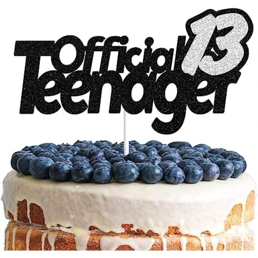 ! 13 Official Teenager Black Sier Glitter Birthday Cake Topper 13th Birthday Party Decorations Plies For Teens - As Pic - View 1