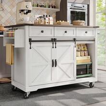Ilot de cuisine mobile, sur roulettes, rangement mdf, beige - Beige - Voir 1