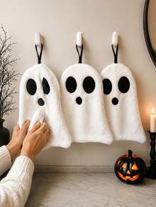 1pc/3pcs/5pcs Cute & Fun Ghost Pattern Hand Towels, Highly Absorbent, Quick Drying, Soft & Skin-Friendly, Decorative Towels For Kitchen & Bathroom, Creative Home Gifts - White - View 2