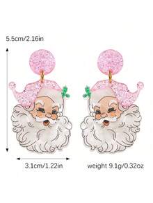2pcs Christmas Earrings Santa Claus Acrylic Earrings Cute Jewelry Cartoon Santa Claus Fashion Pendant Earrings Holiday Celebration Accessories Perfect Christmas Gift For Family And Friends - Multicolor - View 7