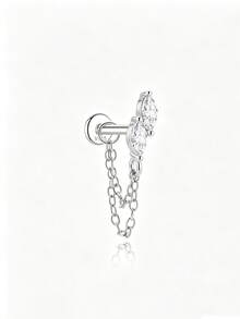 1pc Tassel 925 Sterling Silver Women's Ear Studs, Classic Cartilage Ear Studs, Spiral Ear Bone Studs, Flat Back Design, Suitable For Daily Wear And Party, Exquisite Jewelry - Silver - View 6