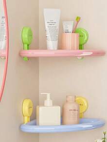 1PC Dopamine Wall-Mounted No-Drill Suction Cup Triangular Storage Rack, Bathroom Shelf, Suitable For Bathroom - Multicolor - View 3