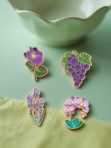 1/4pcs Purple Plant Metal Brooch, Fresh Elegant Low-Key Versatile Lightweight Alloy Non-Fading, Pin On Coats Scarves Bags To Create Gentle Elegant Atmosphere Outfit - Multicolor - View 9